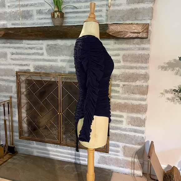 Navy blue mesh layer ruched stretch bodysuit top from Zara, fully lined - Picture 6 of 7